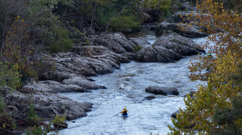 kayaker floats down the Roanoke River Blueway in Virginia