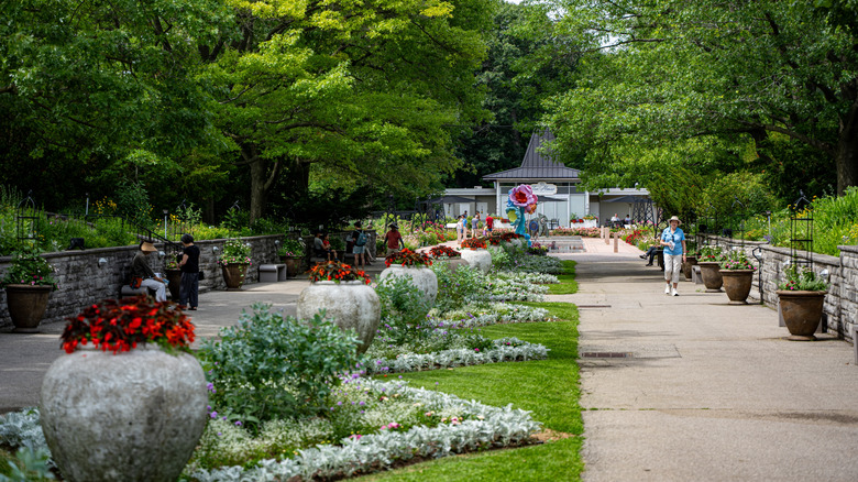 A path next to flowers at Canada's Royal Botanical Gardens