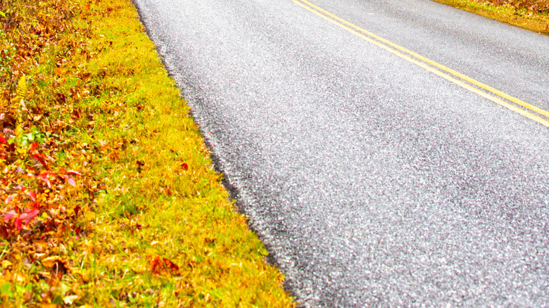 A camper-van approaches a tunnel on the Blue Ridge Parkway