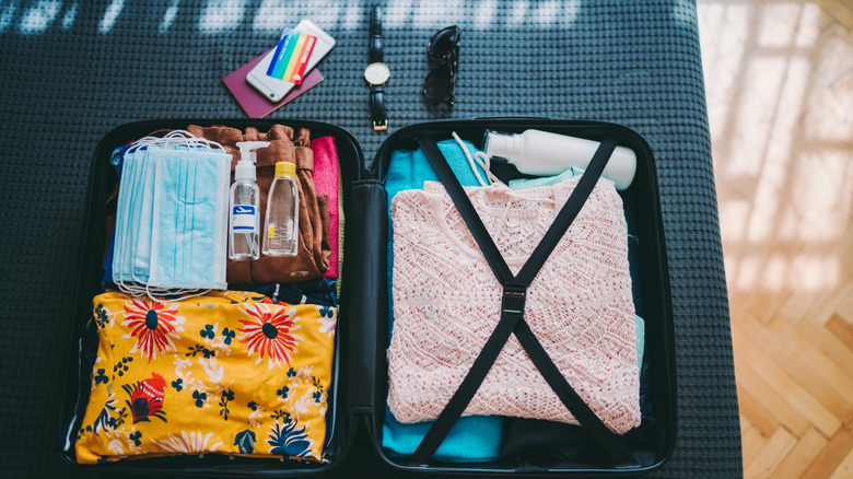 Packed suitcase open showing contents