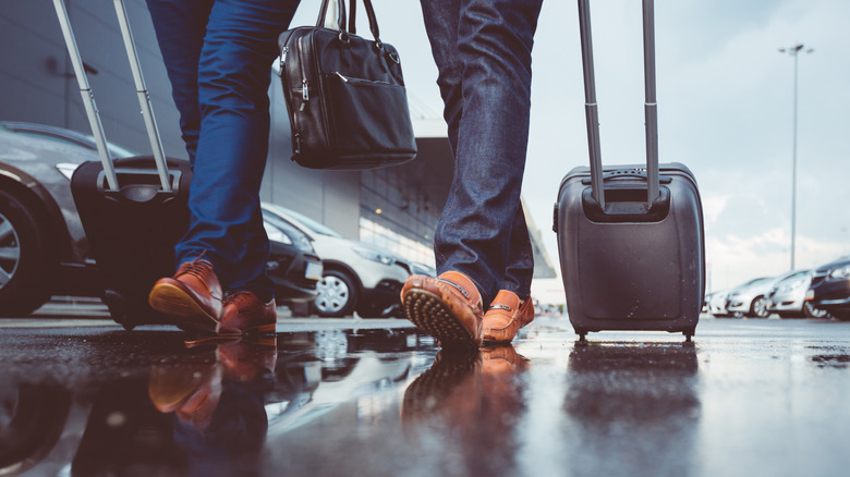 travelers with suitcase