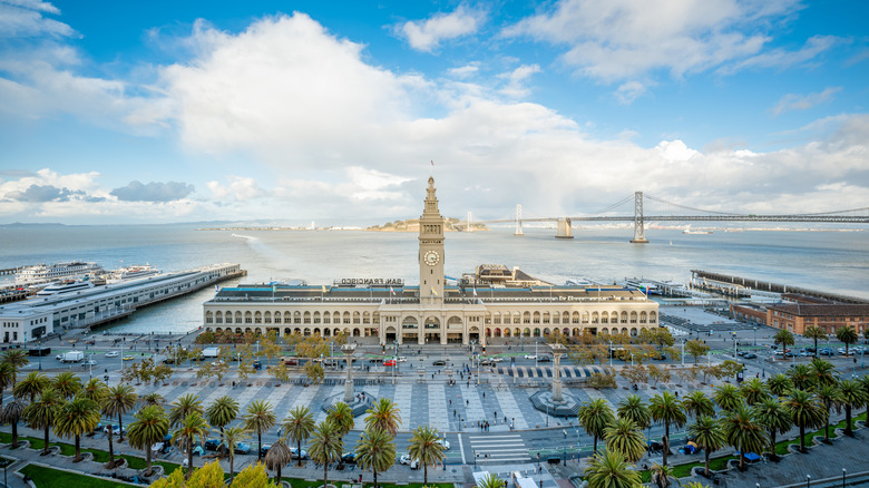 An aerial view of the Ferry Building Marketplace.