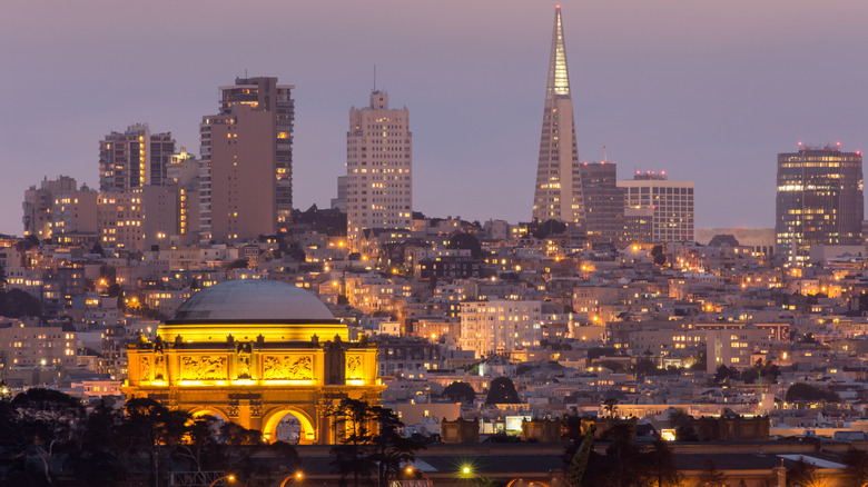 San Francisco skyline rotunda pyramid illuminated
