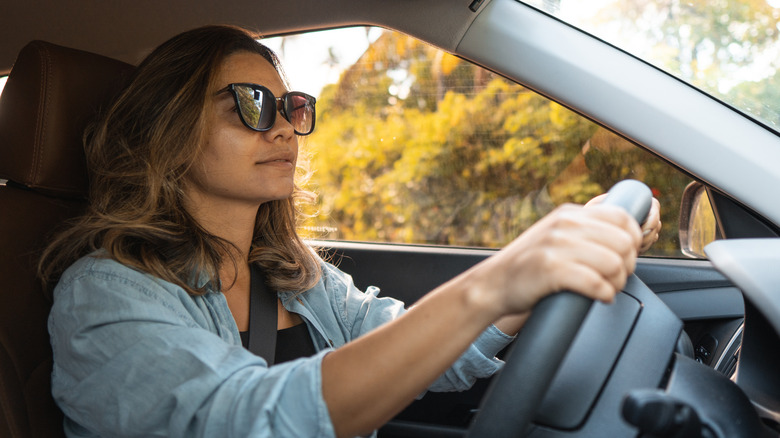 Woman driving car