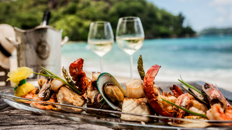 Seafood platter on the beach