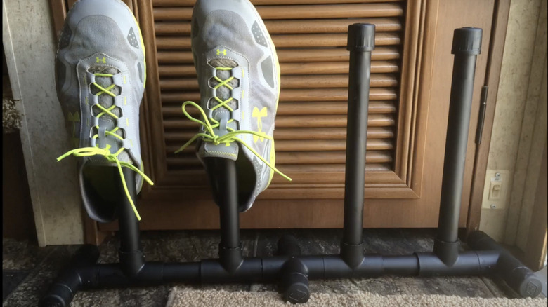 Homemade PVC pipe shoe rack