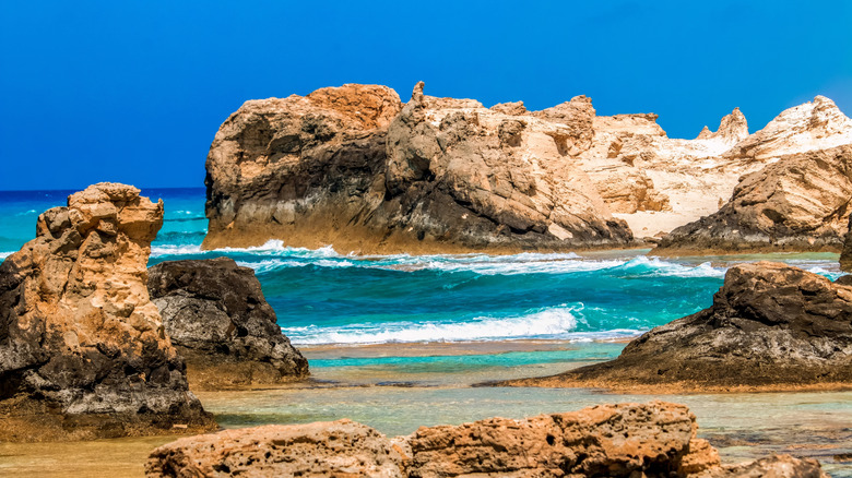 Unique rock formations at Aqr El Shabak on Egypt's northern coast
