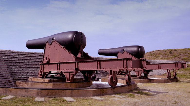 Cannons along the Cannon Walk at Fort Moultrie on Sullivan's Island near Charleston