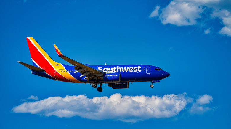southwest airlines aircraft in the sky