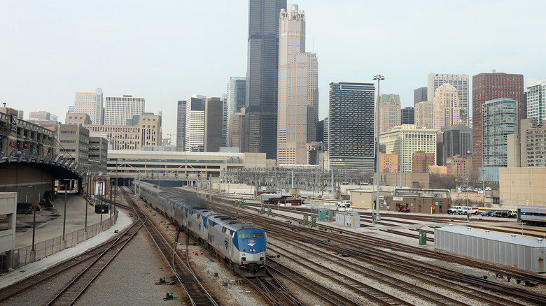 Amtrak Southwest Chief train Chicago skyline