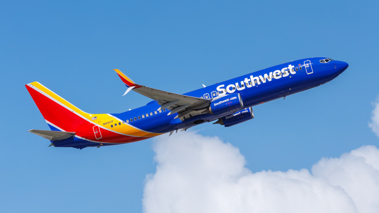 A Southwest airplane taking off.