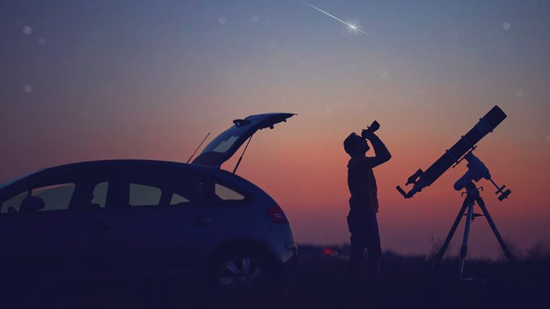 Man with telescope looking up