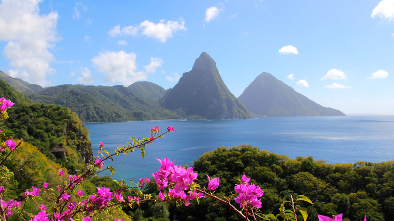 The Pitons of St. Lucia as seen from Jade Mountain Resort