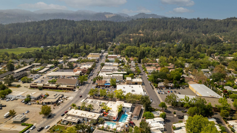 An aerial shot of Calistoga, California.