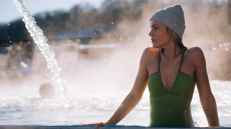 A woman in hot springs.