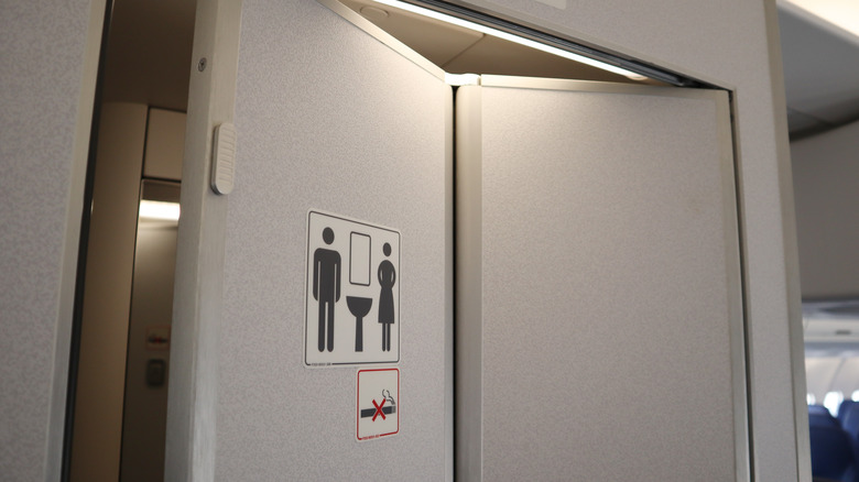 Airplane bathroom door ajar