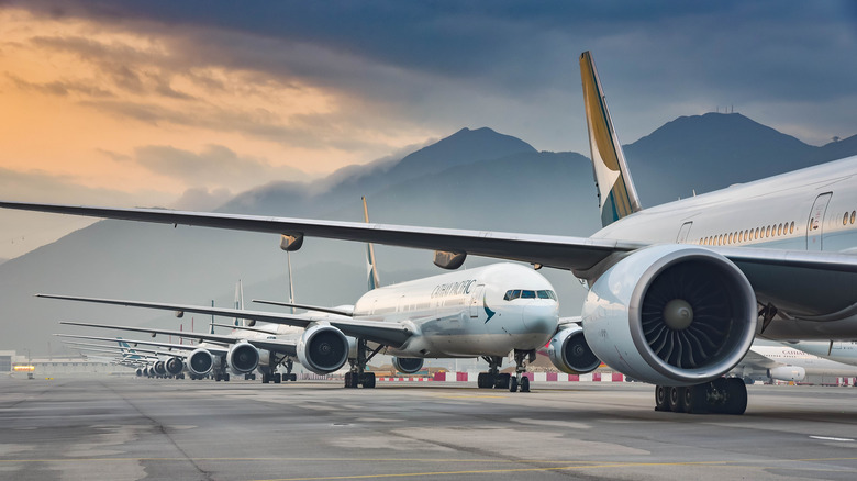 Planes lined up on runway
