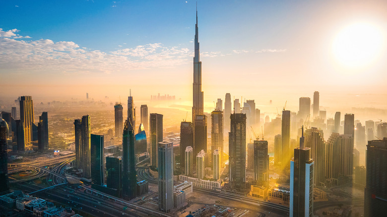 Dubai skyline at sunrise