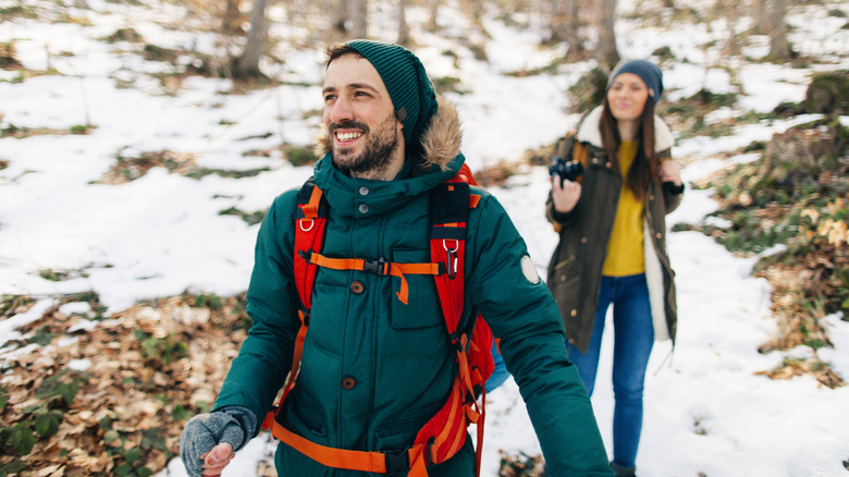 two hikers in snowy area