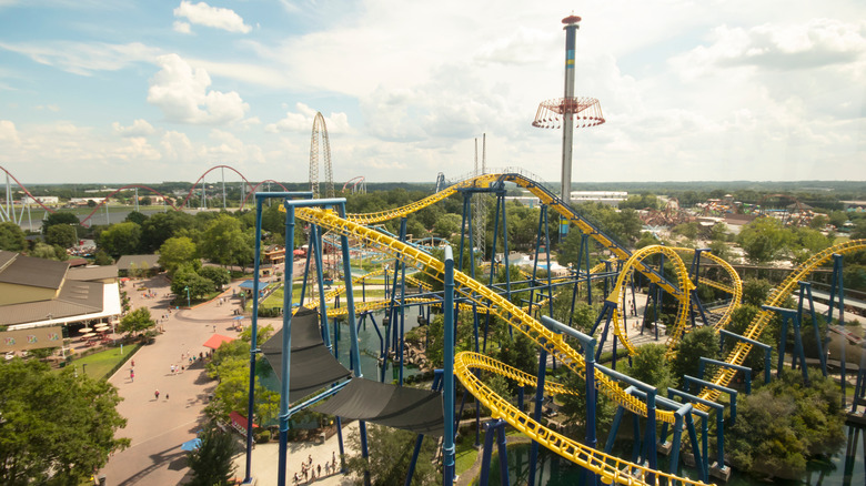 A sky view of Carowinds theme park in North Carolina.
