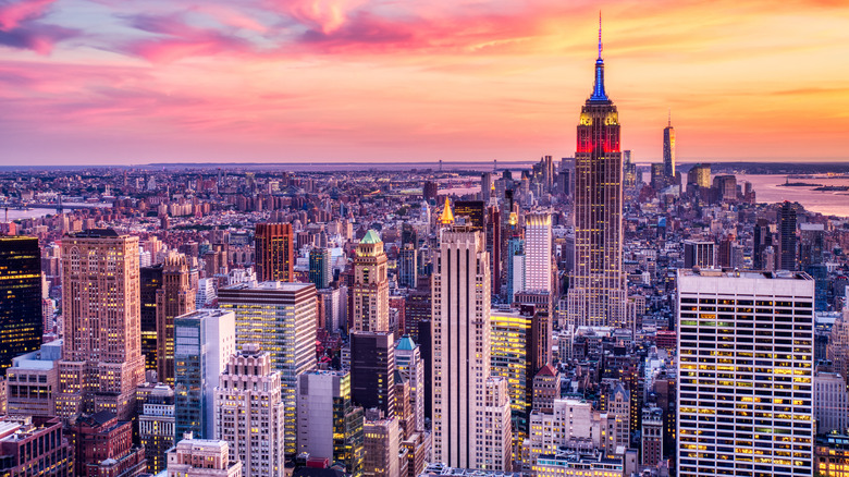 New York City skyline at sunset