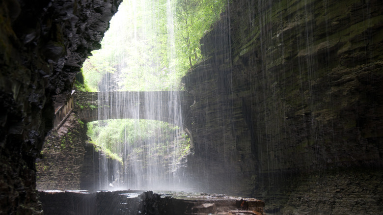 Waterfall over a bridge