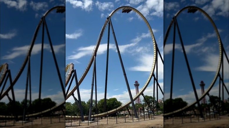 The Tormenta Rampaging Run roller coaster being tested.