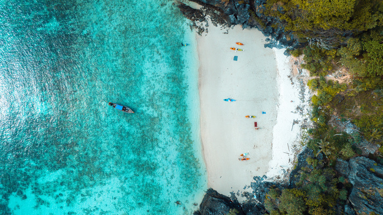 Aerial footage of Nui Beach Phuket Thailand