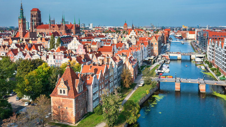 The city of Gdansk at summer, Poland viewed from above.