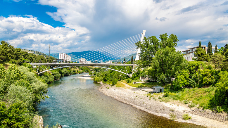 View down the Morača River in Podgorica, capital of Montenegro