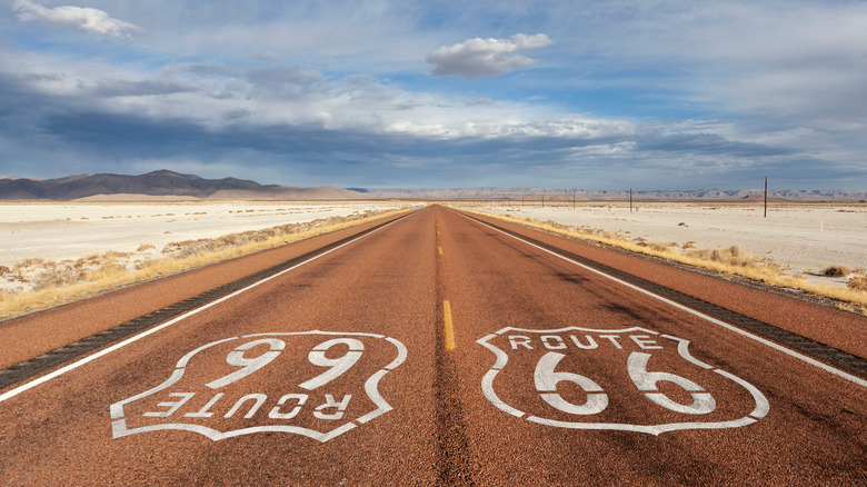 Route 66 drawn on road