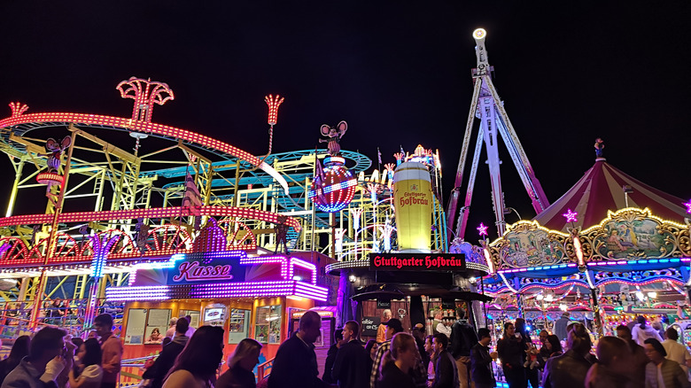 carnival rides and beer stand