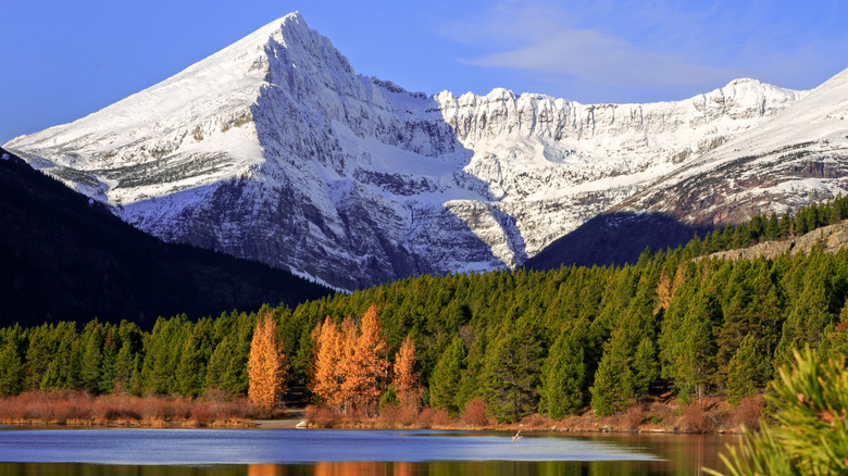 Mountains overlooking Swiftcurrent Lake in Glacier National Park