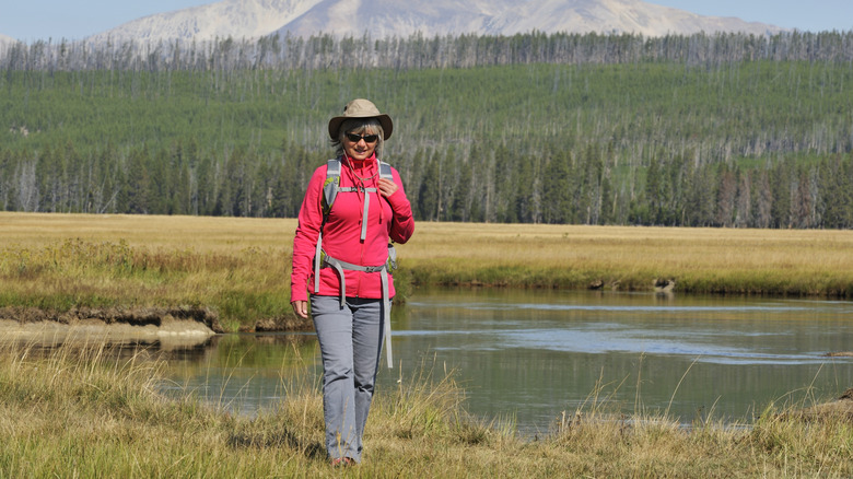 A female hiker in Yellowstone