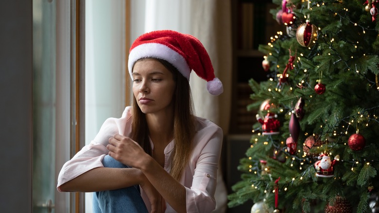 Woman wearing Santa hat