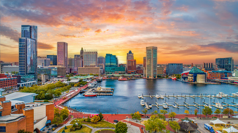 Baltimore skyline sunset