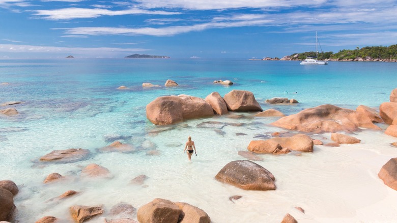 woman in white sand beach