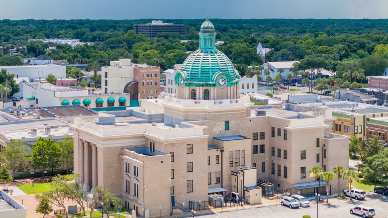 aerial view of courthouse in downtown DeLand Florida