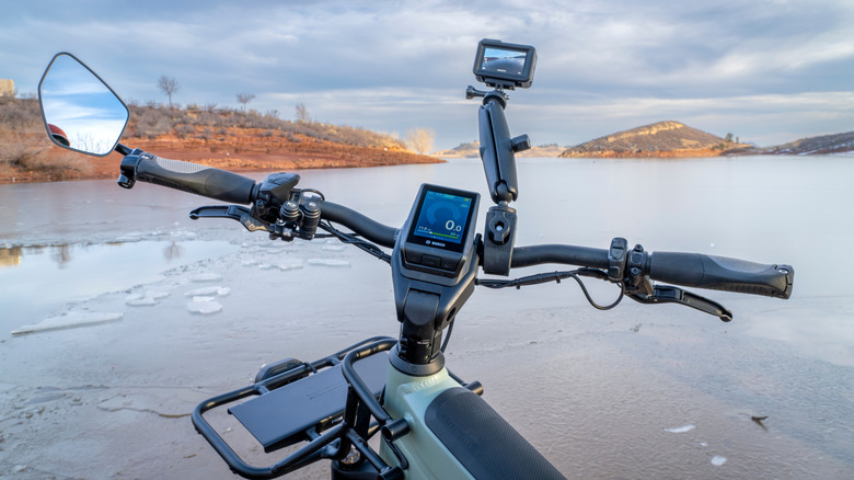 DJI Action 5 camera attached to a mountain bike