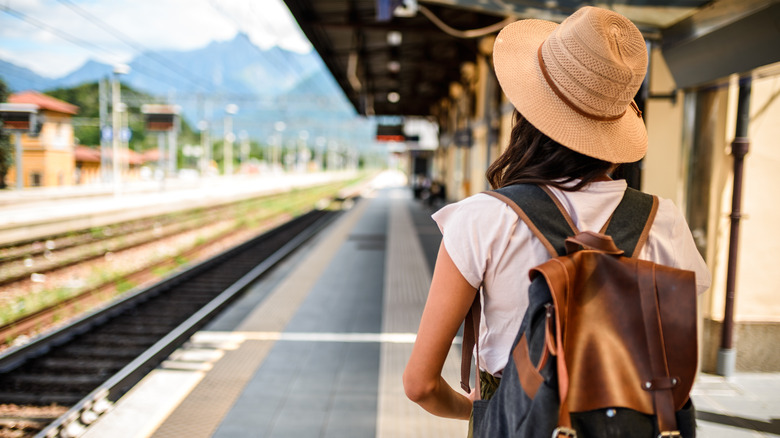 Traveler standing on train platform