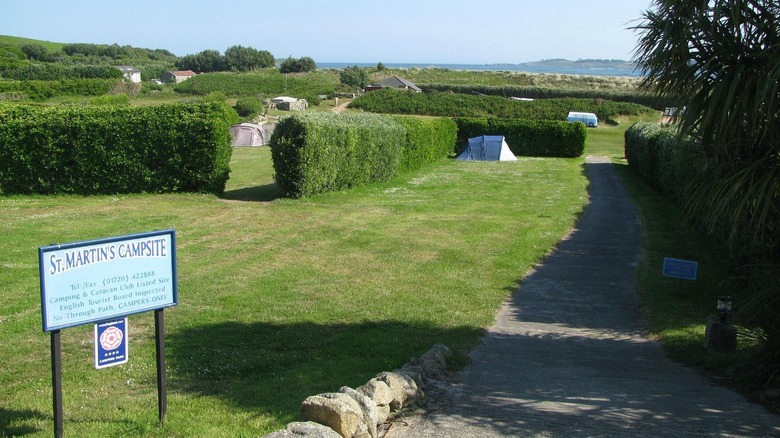 Road leading to St Martin's campsite on in the Scilly Isles, England
