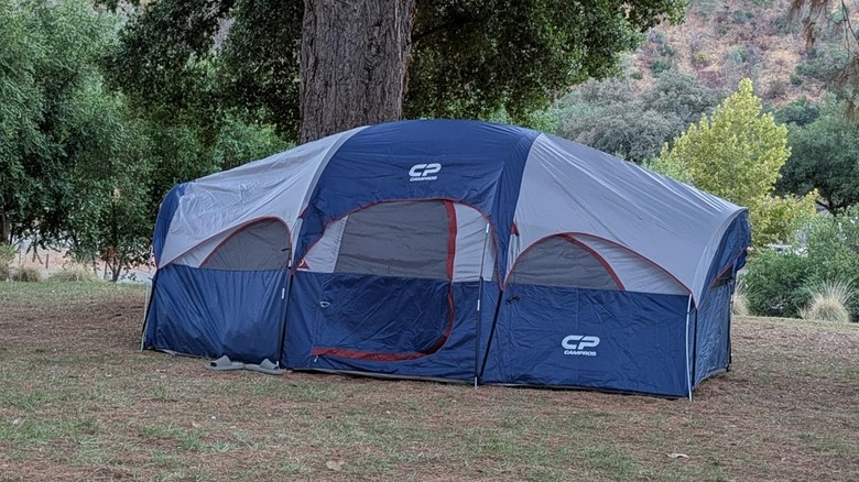 Camppros CP family tent set up in a campground