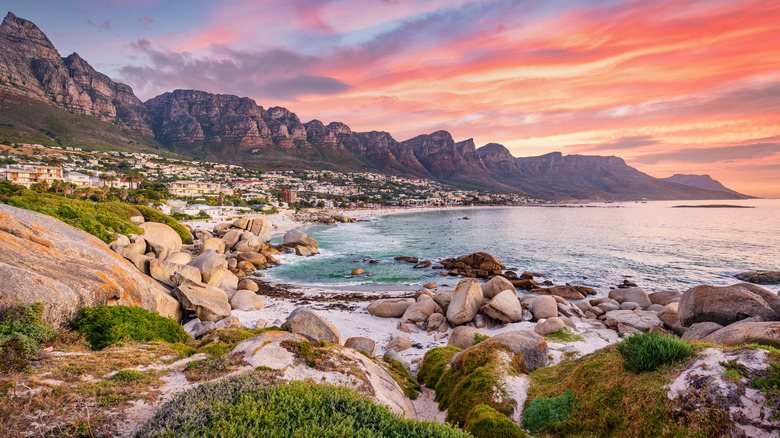rocky beach at sunset