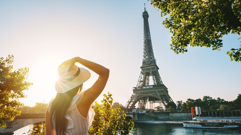 Tourist looking at Eiffel Tower