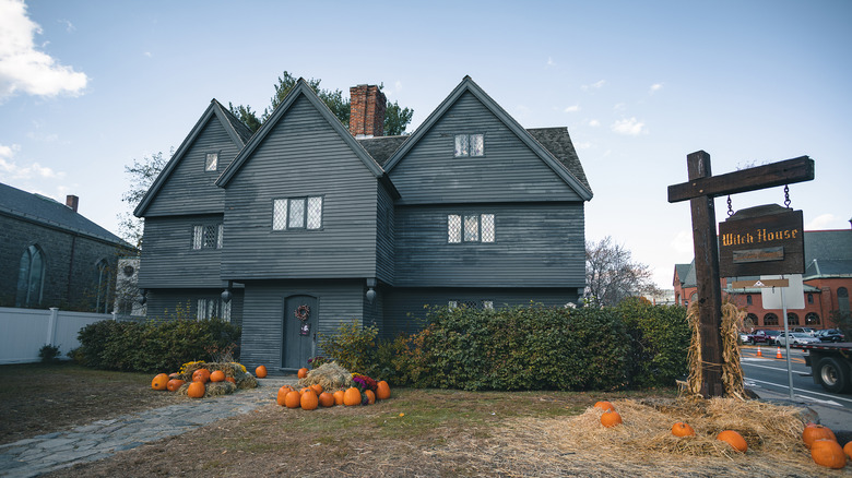 Salem's Witch House with pumpkins