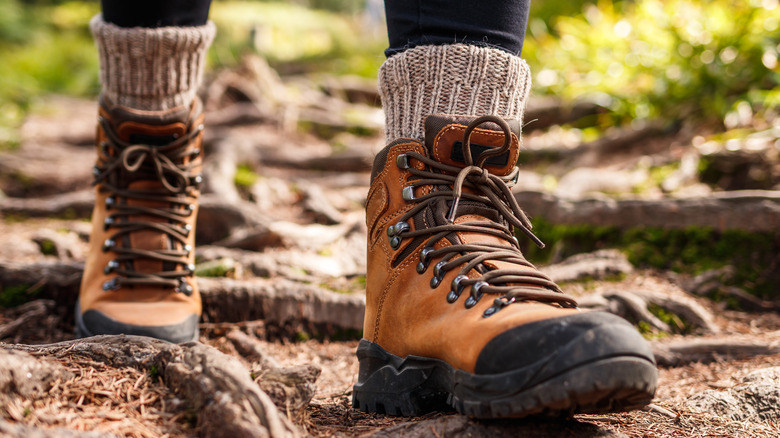 close up of hiking boots