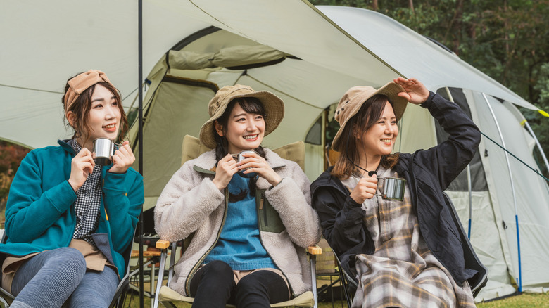 Campers drinking coffee