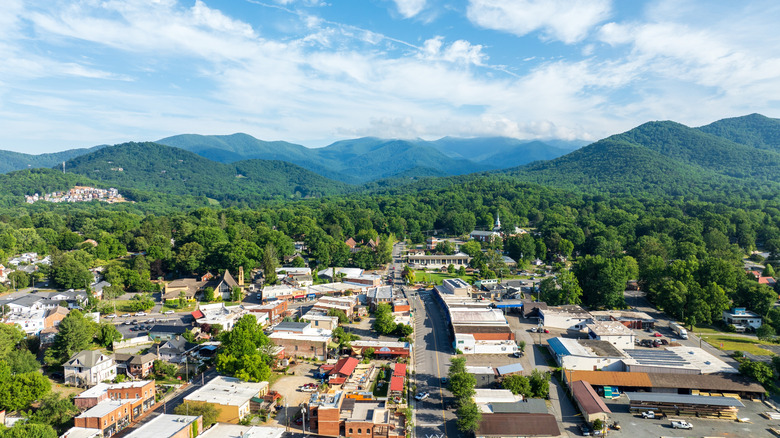 Aerial view of Black Mountain surrounded by mountains