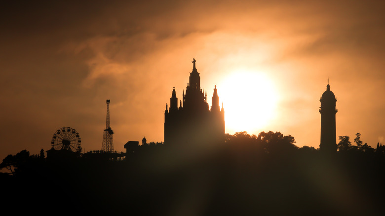 Sun setting behind Tibidabo, Spain