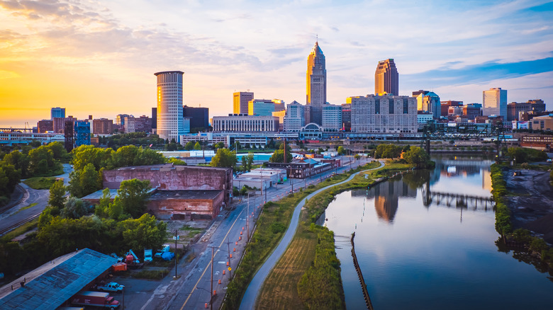 beautiful sunset view of cleveland